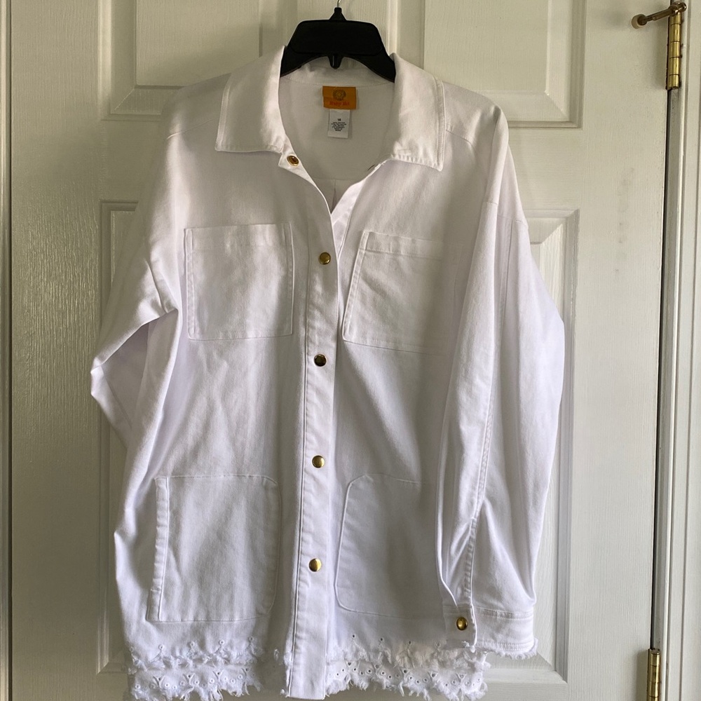 Ruby Rd. White Denim Jacket with Fringe Size 14 - Picture 5 of 5
